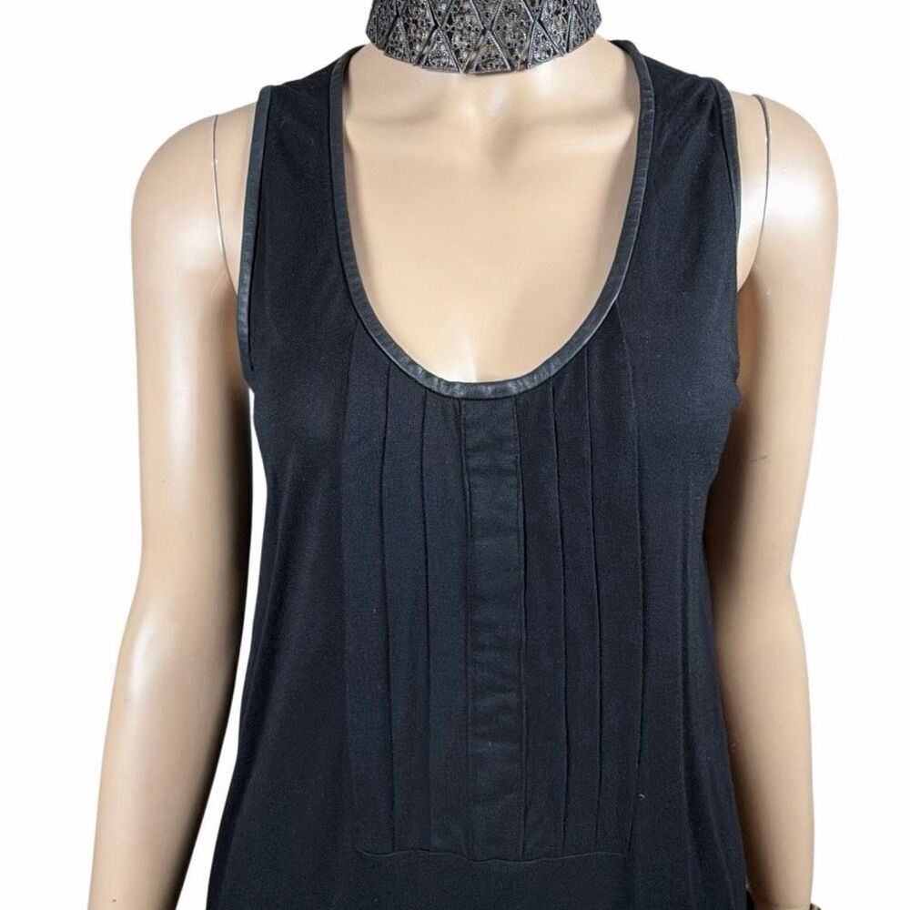 Givenchy Black Sleeveless Pleated Front Viscose Tunic Top Lambskin Trim Size M ( - Picture 3 of 13